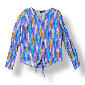APNY Colorful Tie-Front‎ Top Womens Size XS Multicolor Boho Business